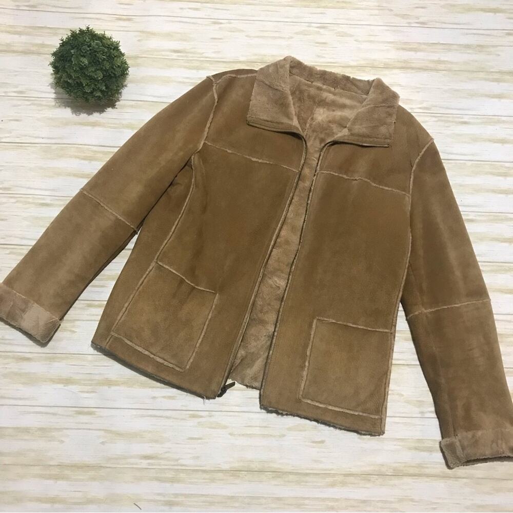 Winlit Vibtage Leather Suede Faux Fur Coat Jacket Women’s‎ Size Large